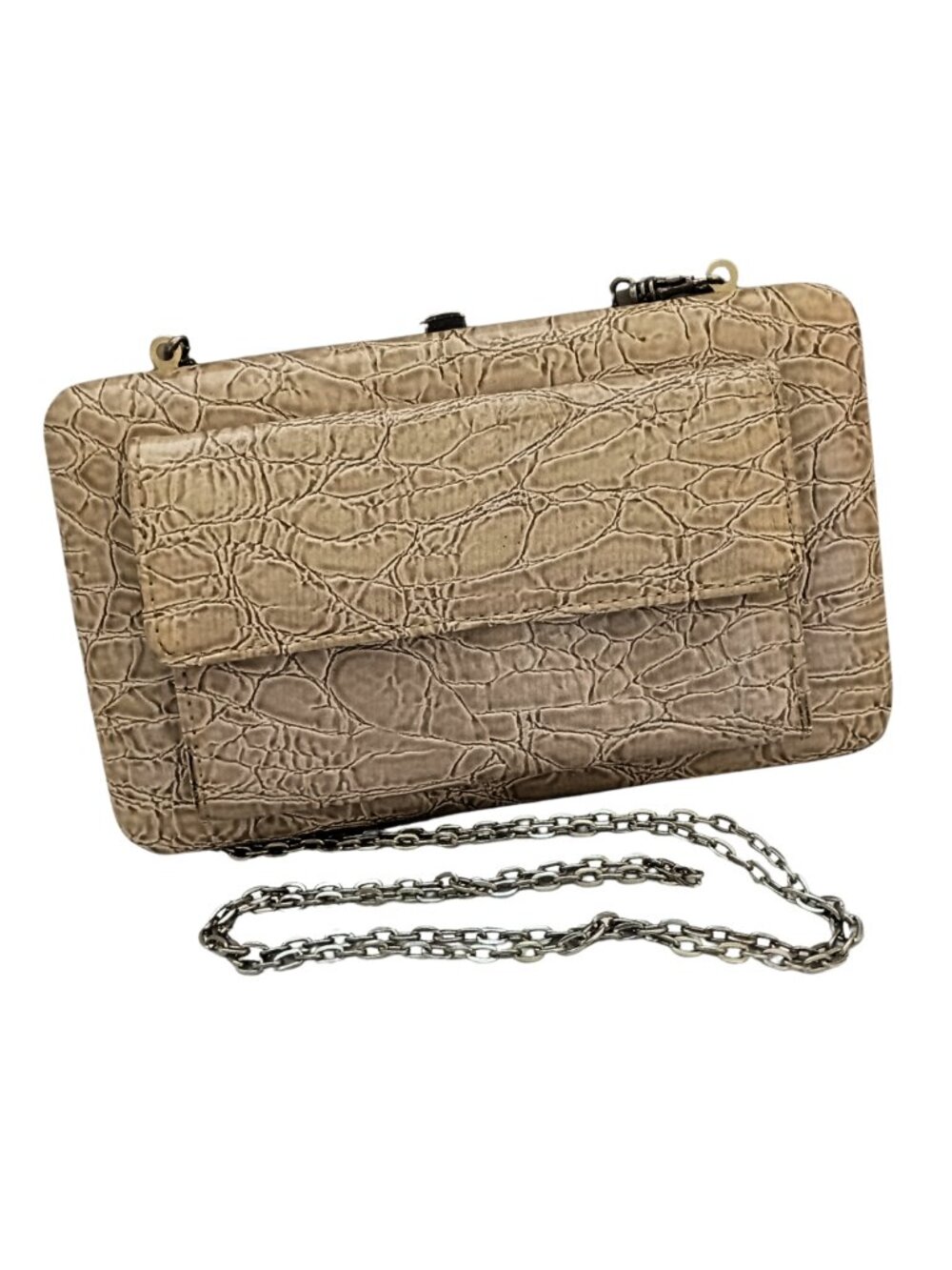The Metropolitan Muti-compartment Animal Print Faux Leather Clutch with Chain